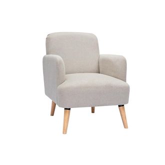 Miliboo Miliboo - Sill&oacute;n N&oacute;rdico De Tejido Efecto Aterciopelado Texturizado Beige Y Madera Isko