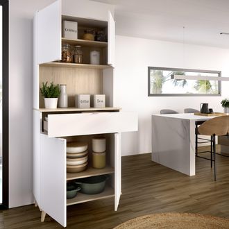 Dmora Aparador Findlay, Un Caj&oacute;n, 4 Estantes, Puerta Abatible, Corredero, 40x60x191h Cm Blanco