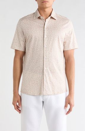 Robert Barakett Corey Short Sleeve Cotton Knit Button-Up Shirt in Coral at Nordstrom Rack, Size X-Large