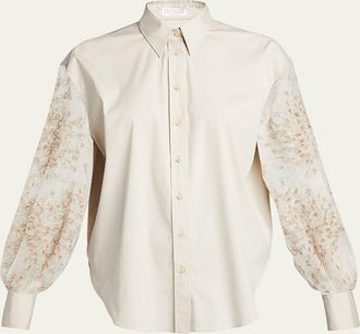 Brunello Cucinelli Organza Cutout Poplin Button-Down Shirt