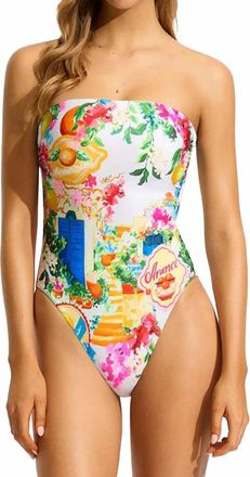 Seafolly Bandeau One Piece In Postcard Print