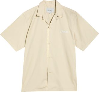 Carhartt Work in Progress Delray Cotton & Lyocell Camp Shirt in Stone/white at Nordstrom, Size X-Large