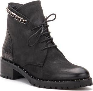 Vintage Foundry Co. Olga Chain Trim Leather Lace-Up Boot in Black at Nordstrom Rack, Size 6.5
