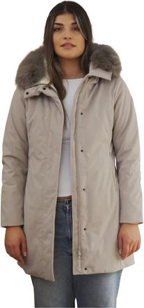 People of Shibuya Aemi Beige Winterjas met Bontkraag - Dames - Winterjassen - Beige - L - Jassen