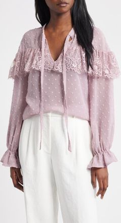 Lipsy Lace Frill Clip Dot Top in Purple at Nordstrom, Size 10 Us