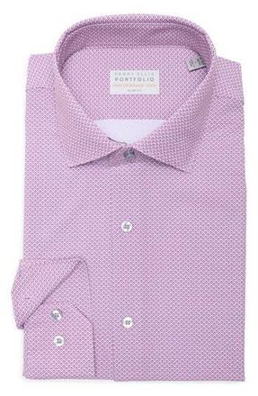 Perry Ellis Slim Fit Geometric Print Performance Tech Dress Shirt in Rose Violet at Nordstrom Rack, Size 17 - 34/35