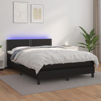 vidaXL Vidaxl - Cama Box Spring Colch&oacute;n Y Led Cuero Sint&eacute;tico Negro 140x190 Cm