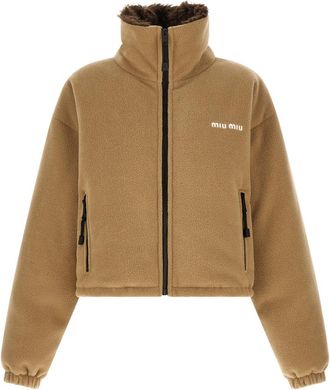 Miu Miu Light Brown Logo Mock Collar Jacket