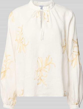 Emily van den Bergh Bluse mit Serafino-Kragen und Schn&uuml;rung in Offwhite, Gr&ouml;&szlig;e 36