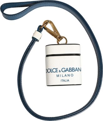 Dolce & Gabbana Womens White Calf Leather Logo Flip Holder Strap Airpods Case Accessory