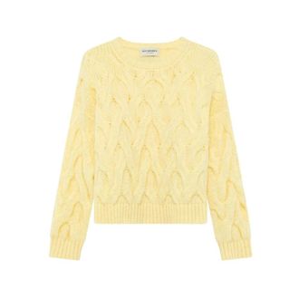 Roy Rogers Multi-cable Pullover in Alpaca Blend - Dames - Ronde hals truien - Geel - L - Wol - Truien & Vesten