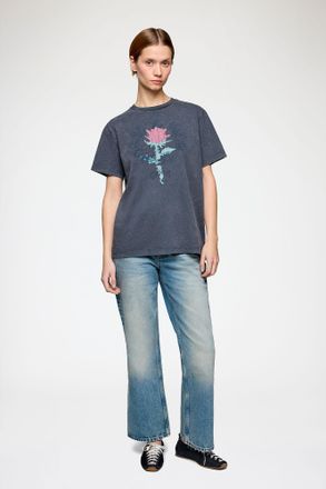 Ganni Mixed T-shirt with Rose - Size XXS Recycled Cotton