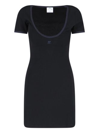 Courr&egrave;ges Ribbed Black Mini Dress With Blue Accents