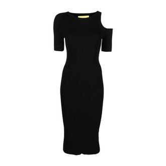 &Aacute;eron Geribbeld cut-out zwart midi jurk - Dames - Casual kleedjes - Zwart - M - Kleedjes