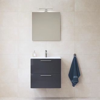 Vitra Mueble De Ba&ntilde;o Vitra Mia Set 59x61x39,5 Con Espejo Lavabo E Iluminaci&oacute;n Led, Gris Antracita (miaset60a)