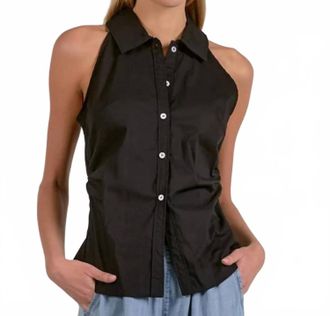 Elan Posie Sleeveless Button-Down Top In Black