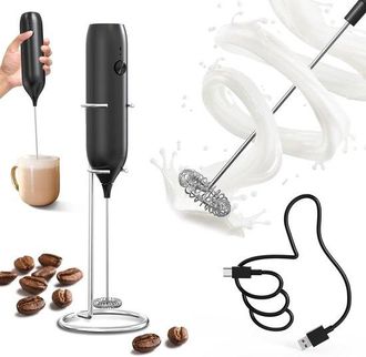 OEM Espumador De Leche El&eacute;ctrico Con Soporte, Espumador De Leche El&eacute;ctrico Recargable, Espumador De Leche Manual Para Capuchino, Caf&eacute; Y Latte - Negro