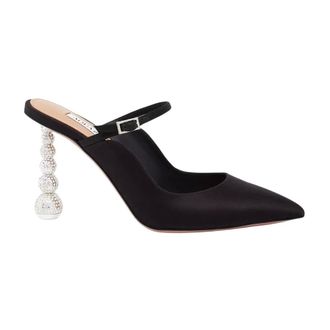 Aquazzura Heeled Mules, female, Black, Size: 6 1/2 US Yes Baby 95 Satin Mule