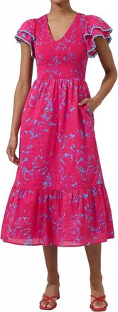 Sugarlips Delina Floral Patte Tiered Midi Dress In Blue/pink