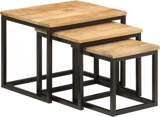 vidaXL Vidaxl - Mesas de centro apilables 3 pzas madera maciza mango y hierro