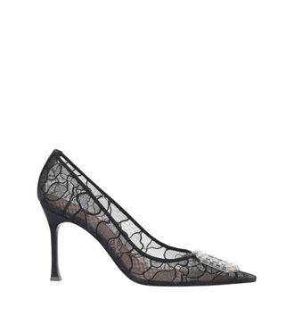 Amina Muaddi Black Lace Camelia Pumps