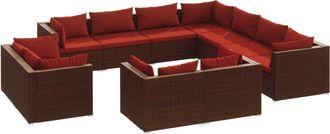 vidaXL Set Muebles De Jard&iacute;n 11 Piezas Cojines Rat&aacute;n Sint&eacute;tico Marr&oacute;n Vidaxl