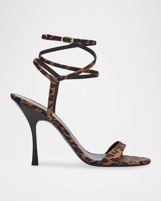 Stuart Weitzman Nudist Leopard-Print Stiletto Wrap Sandals