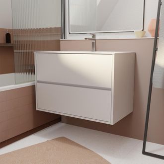 Aurlane Pack Mueble De Ba&ntilde;o 80 Cm Blanco Lacado 2 Cajones Con Lavabo De Cer&aacute;mica
