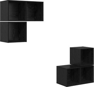 vidaXL TV Cabinet Set Wall-mounted 4 pcs Black Oak Engineered Wood vidaXL