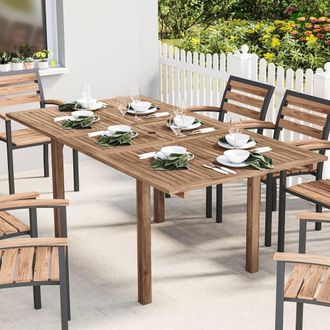 OUTSUNNY Extending Garden Table, Acacia Wood Outdoor Dining Table for 6-8 in Natural | Size: 180 cm
