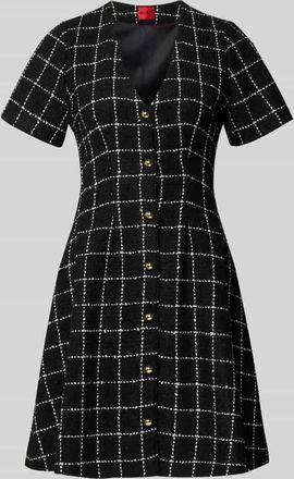HUGO BOSS Tailliertes Etuikleid mit Gitterkaro-Muster Modell KIKLA in Black, Größe 32
