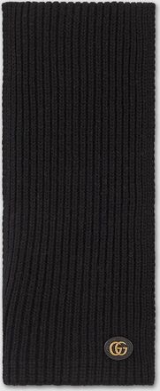 Gucci Wool Cashmere Scarf With Double G, Black