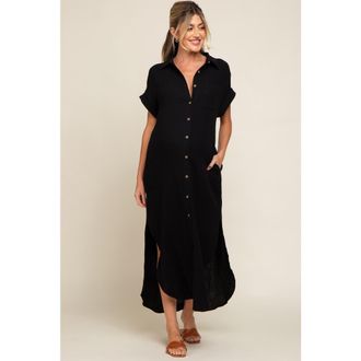 Pinkblush Button Down Midi Dress in Black at Nordstrom, Size Medium