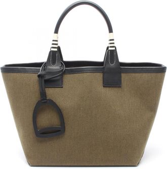 Herm&egrave;s Black Khaki Toile H Swift Leather Handbag Tote Bag (Pre-Owned)
