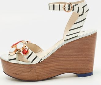 Sophia Webster White Leather Suki Gem Ankle Strap Wedge Sandals