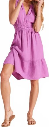 bobi Smocked Split Neck Midi Dress In Dark Rose