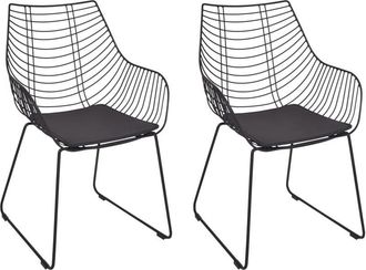 Beliani Beliani - Set of 2 Metal Dining Chairs Wire Backrest Faux Leather Seat Pad Black Annapolis