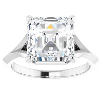 Pompeii3 4Ct Moissanite Asscher Cut Engagement Solitaire Ring 14k White or Yellow Gold