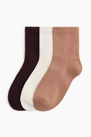 H&M 3er-Pack Socken - Dunkelbeige/Dunkelbraun/Weiss