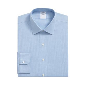 Brooks Brothers Regular Fit Non-Iron Dobby Supima Cotton Shirt met Ainsley Kraag - Heren - Overhemden - Blauw - Maat: 5XL Katoen