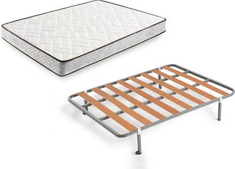 HOGAR 24 Tm63 - Colch&oacute;n + Somier Basic Con Patas, Medida 120x190 Cm. Nucleo Alta Densidad Transpirable Con Tejido 3d Y Aloe Vera