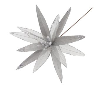 Christmas Sparkle Super Flower Decoration Glitter 45cm in Silver - Silver | TJ Hughes