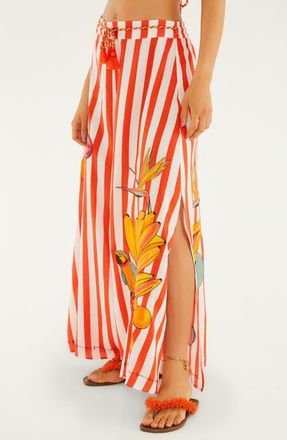 Farm Rio Mixed Print Linen Blend Cover-Up Drawstring Pants in Red at Nordstrom, Size X-Small