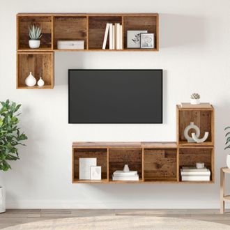 Berkfield Home Wall-mounted with Storage 4 pcs Old wood 37 x 37 x 142.5 cm Engineered wood in Brown