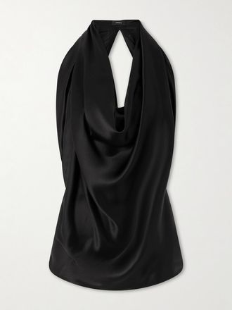 Wardrobe.NYC Top Con Scollo Allamericana In Raso Di Seta Drappeggiato - Nero