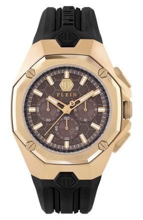 Philipp Plein Octagon Silicone Strap Chronograph Watch, 44mm in Ip Yellow Gold at Nordstrom