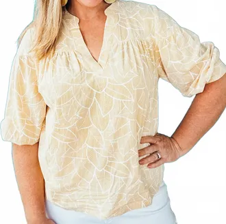 Pinch Design Amelia Quarter Sleeve Print Blouse In Light Yellow