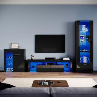 Elegant Lighting Elegant - Living Room Set Modern High Gloss Fronts with led Light, 1600mm tv Stand, Display Cabinet with Glass Shelf Tall Storage Cabinet Sideboard