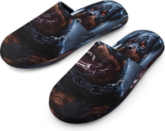 Generic Dog Rottweiler with Thunder Mens Cotton Slippers Memory Foam Comfort House Shoes Winter Indoor Slipper for Hotel Casa Spa