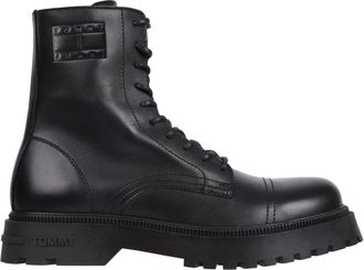 Tommy Jeans Enkellaarsjes - Heren - Veterlaarzen - Zwart - 41 EU - Leer - Schoenen